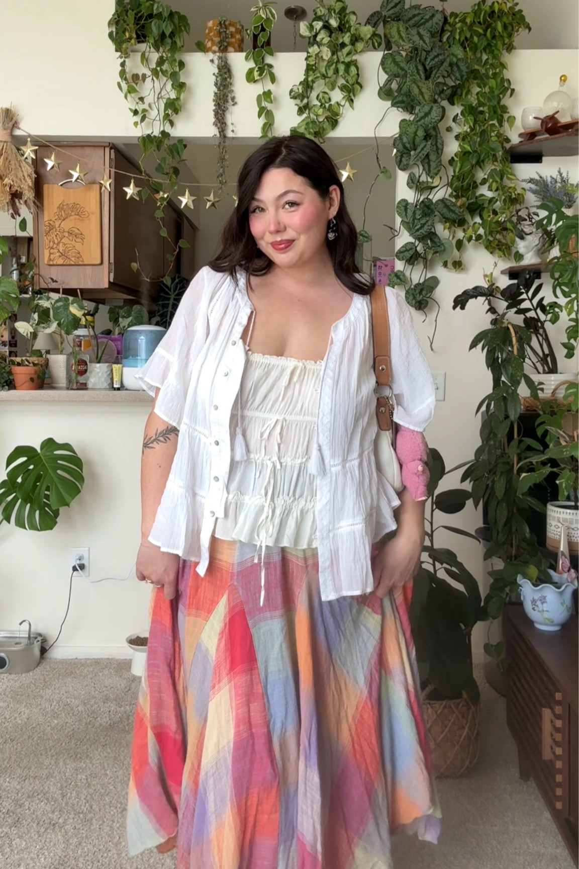 Size L in top and skirt, white sleeve top is from tj maxx! 