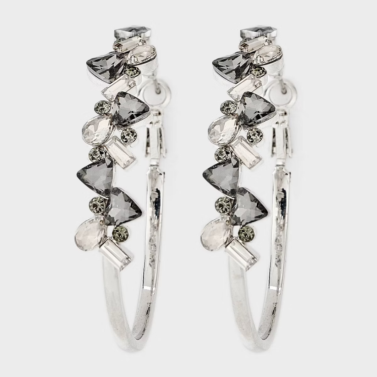 Glass Stone Hoop Earrings - A New Day™ Black/Silver | Target