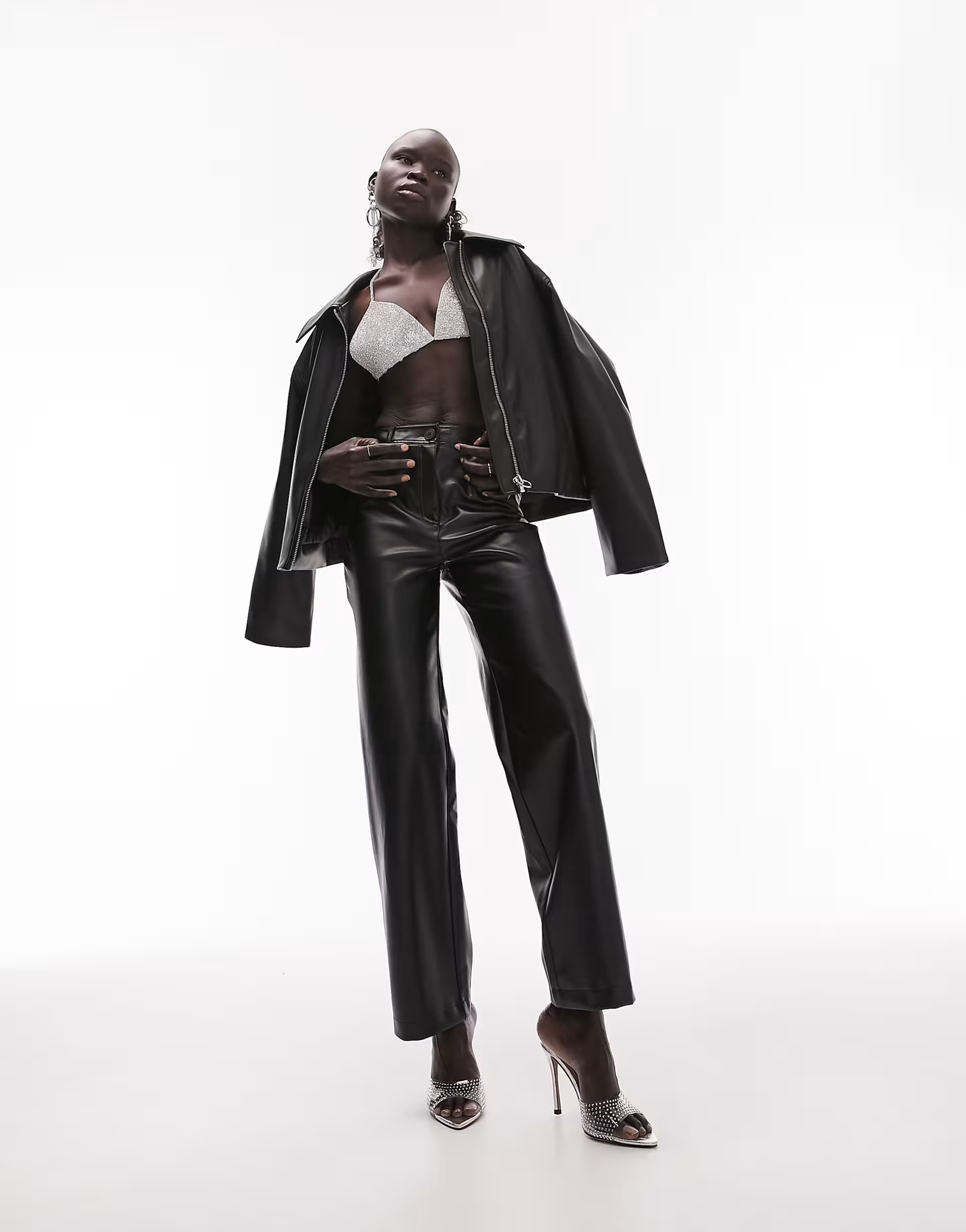 Topshop Petite faux leather straight leg pants in black | ASOS (Global)