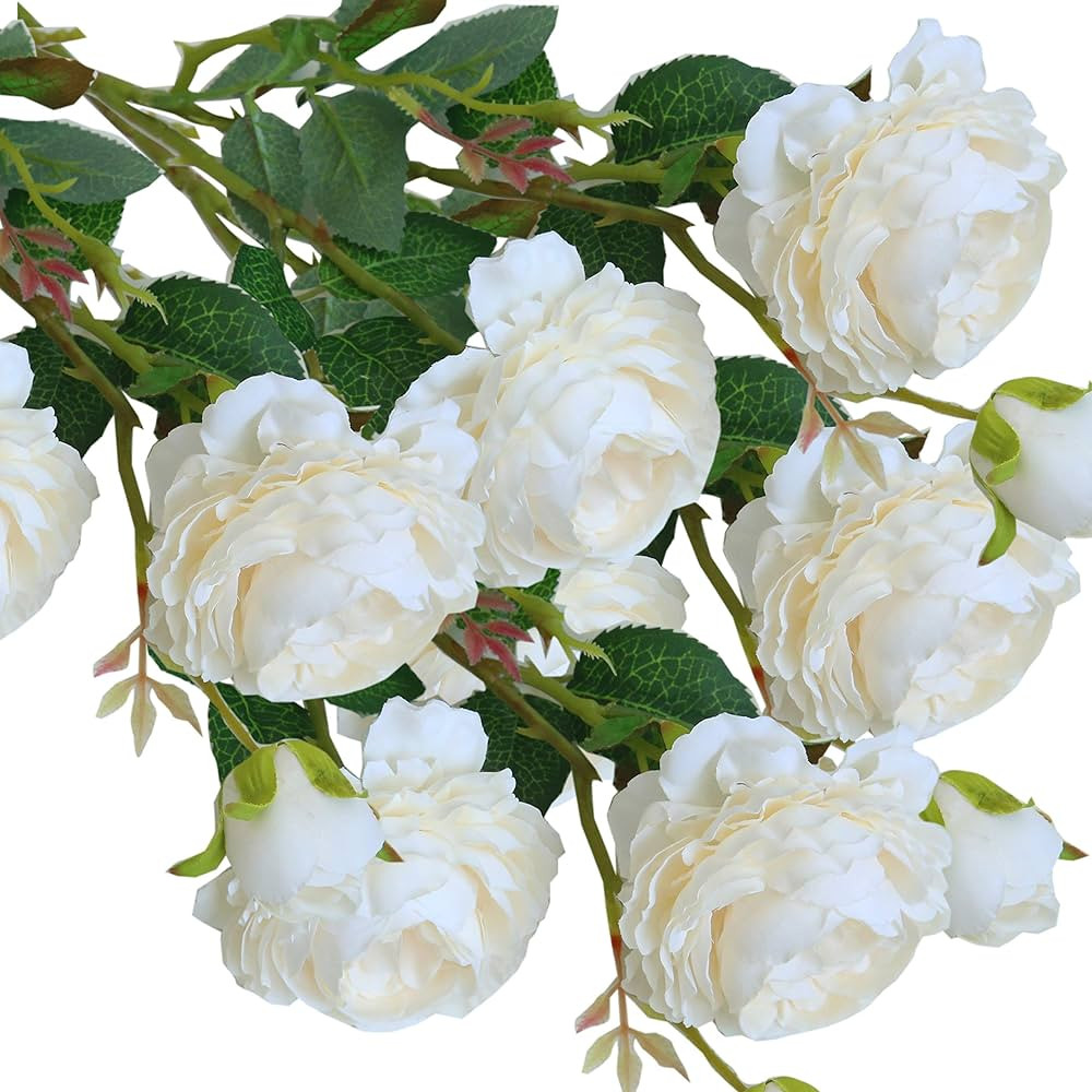 Artificial Flower 8pcs 24'' Silk Peony Long Stem with 2 Blossoms and 1 Bud Faux Flower for Weddin... | Amazon (US)