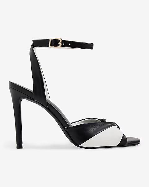 Black & White Twist Strap Heeled Sandals | Express
