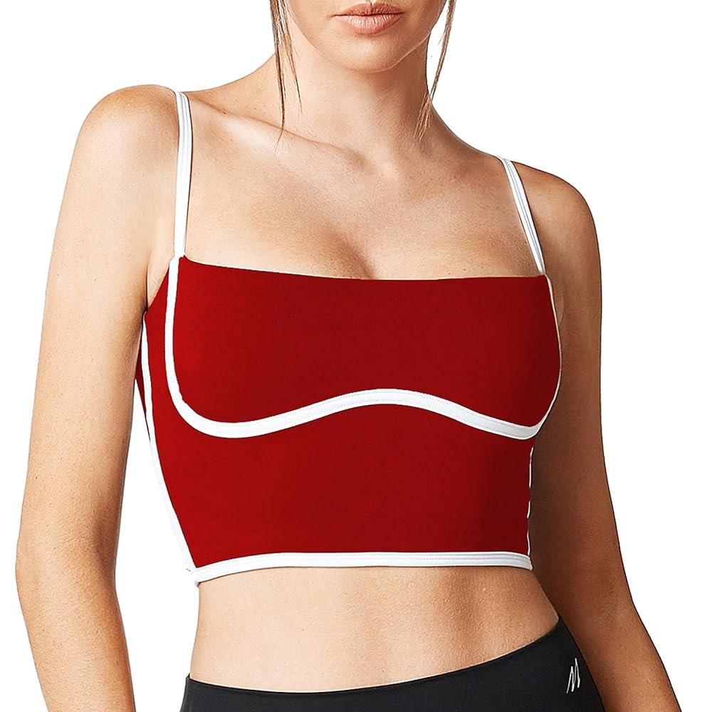 Move With You Sleeveless Spaghetti Strap Padded Sports Bra Tank Tops Square Neck Double Layer Wor... | Amazon (US)
