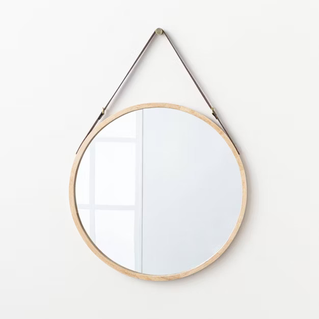 26" Wood Mirror with Pleather Strap Hanger - Threshold™ designed with Studio McGee | Target