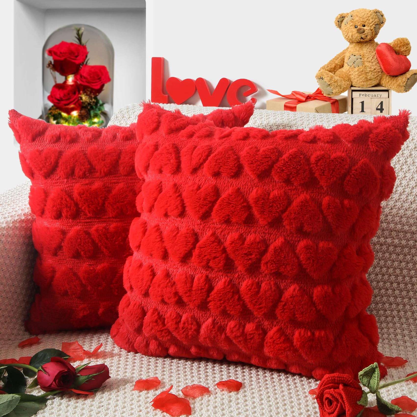 Throw Pillow Covers, Set of 2 Valentine Throw Pillow Covers,18x18 Inch Luxury Soft Heart Decorati... | Amazon (US)