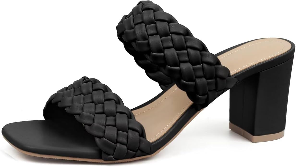 MUSSHOE Women's Braided Heeled Sandals Square Open Toe Heels Strappy Chunky Heels Block Slide San... | Amazon (US)