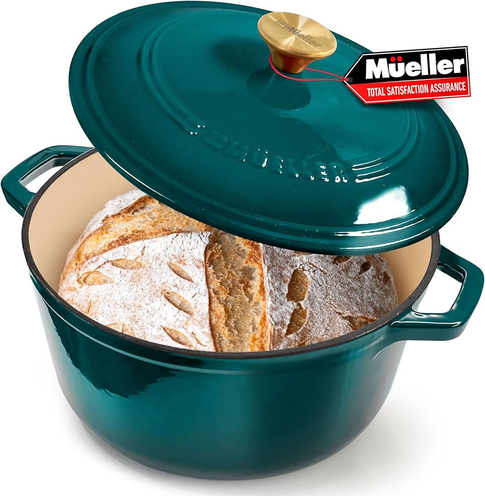 Mueller DuraCast 6 Quart Enameled Cast Iron Dutch Oven Pot with Lid, Heavy-Duty, Oven Safe up to ... | Amazon (US)