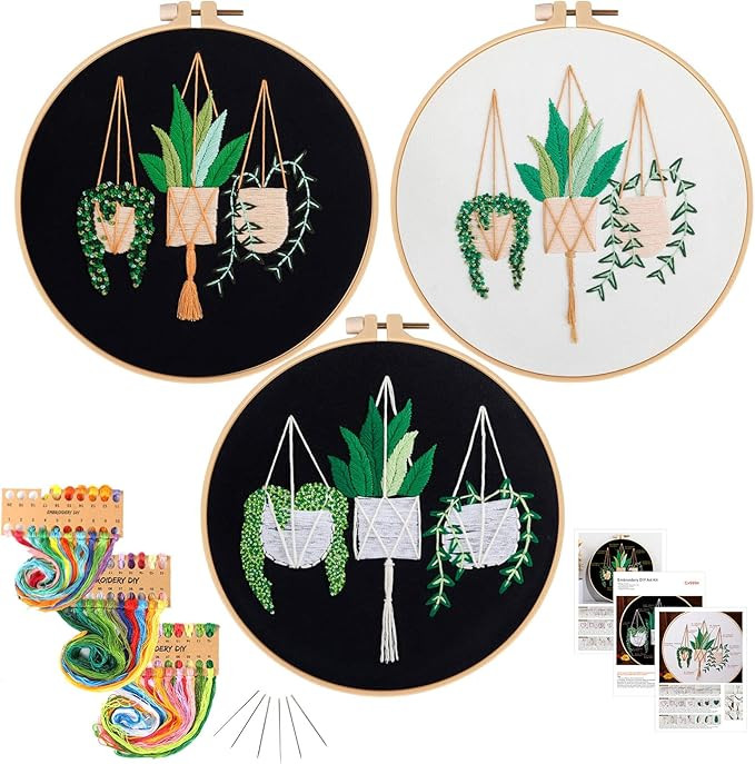 KAMEUN Embroidery Kits for Adults Beginners, 3 Sets Embroidery Starter Kits Embroidery Cross Stit... | Amazon (US)