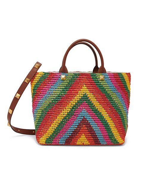Roman Stud Chevron Straw Medium Tote | Saks Fifth Avenue