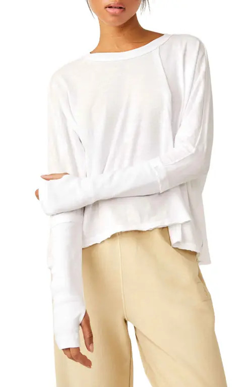 FP Movement by Free People Ten Laps Asymmetric Long Sleeve Cotton Top in White at Nordstrom, Size Large | Nordstrom