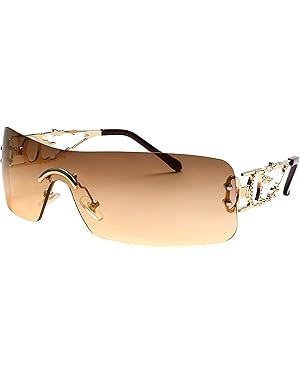 Rimless Y2k Sunglasses For Women Men Rectangle Vintage glasses Fashion Flame Metal Sunglass Frame... | Amazon (US)