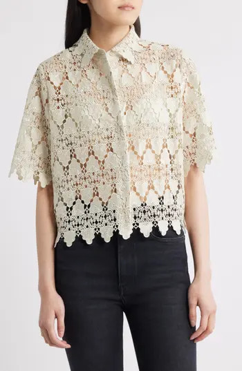 FRAME Lace Button-Up Shirt in Soft Mint at Nordstrom Rack, Size Large | Nordstrom Rack