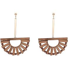 Amazon.com: Tiande Fashion Wood Dangle Earrings Fan-Shaped Bamboo Needle Earrings Bohemian Person... | Amazon (US)