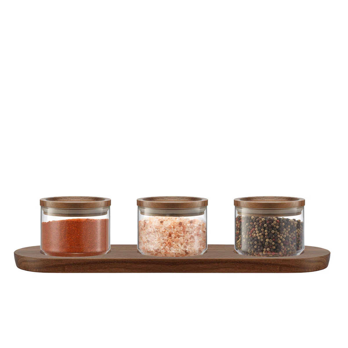 Holden Stackable Glass Storage Canister Set with Wood Lids and Tray (Set of 4) | Wayfair North America