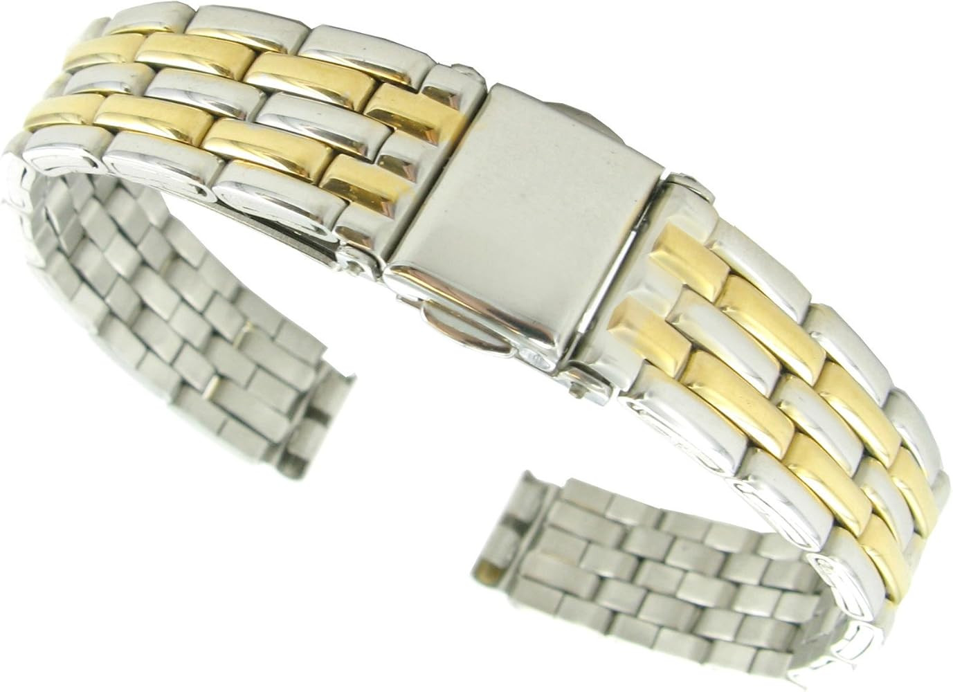 10mm T&C Stainless Solid Link Gold Silver Tone Push Open Clasp Shiny Ladies Watch Band | Amazon (US)