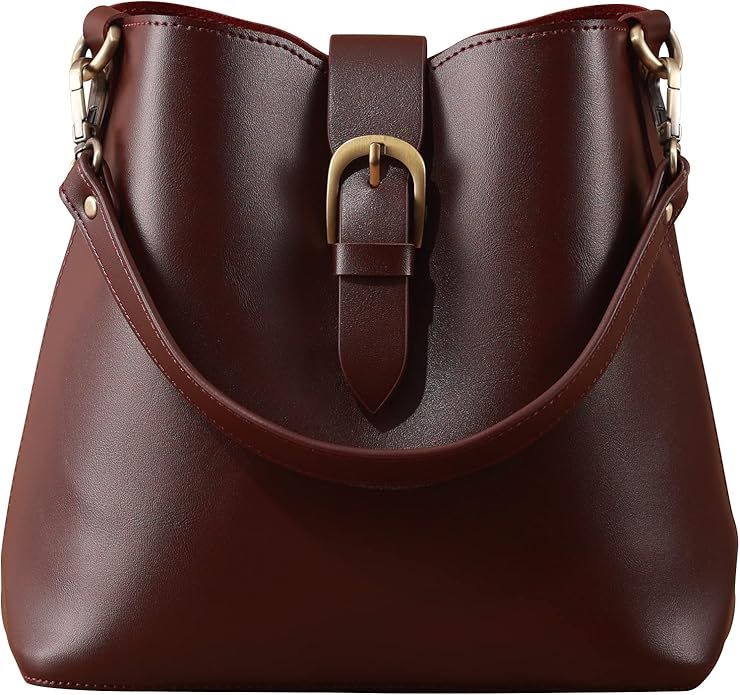 Town Bucket Vegan Leather Bag For Women Hobo Retro Faux Casual Purse Classic Vintage Simple Shoul... | Amazon (US)