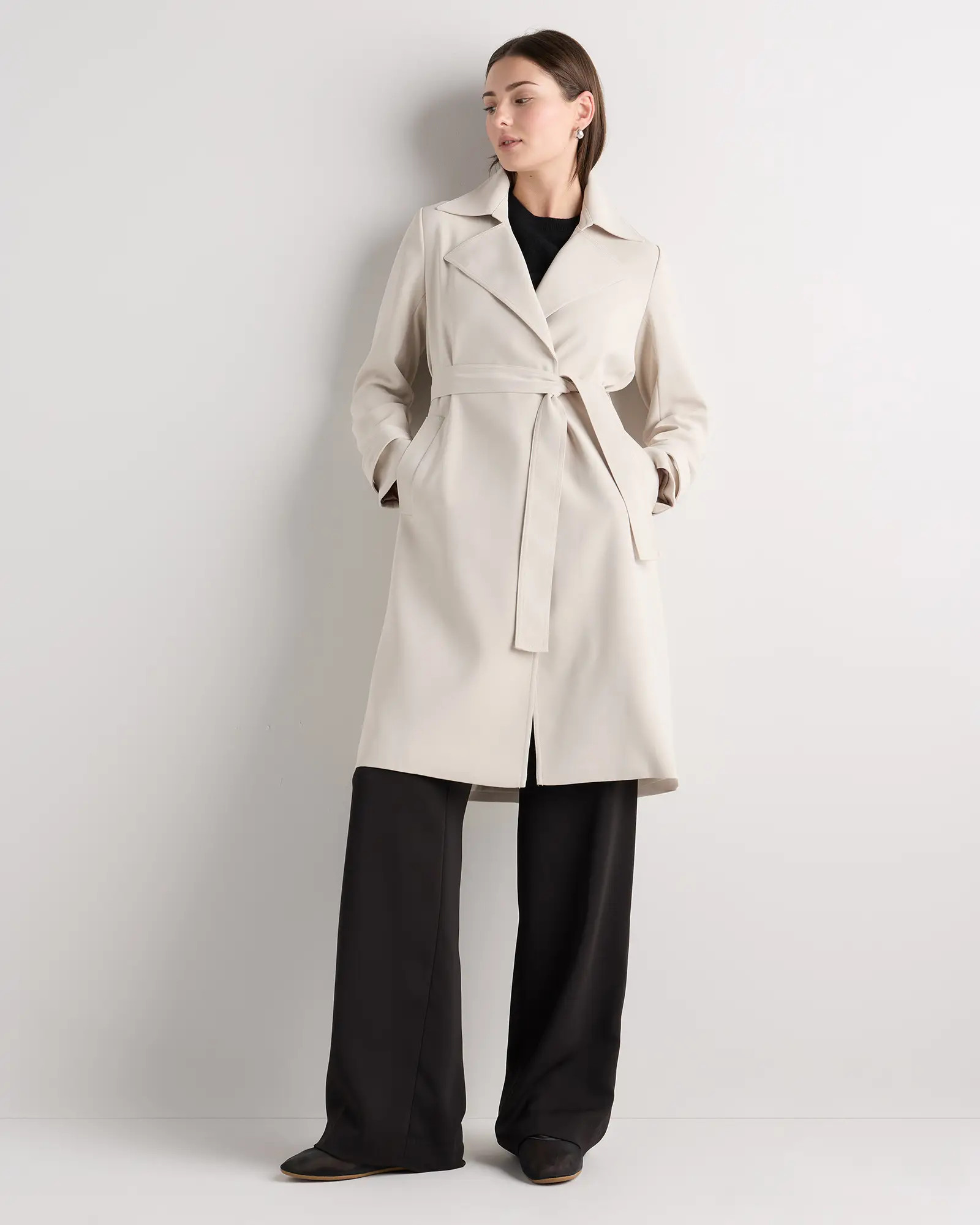 Stretch Crepe Trench Coat in Sand | Quince