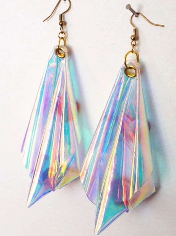 Plastic Iridescent rainbow earrings festival, OTT | Etsy (US)