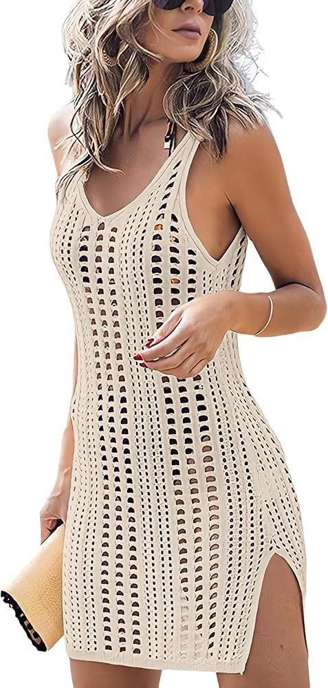 Sulozom Women Swimsuits Cover Ups Crochet Bathing Suit Tassel Bikini Coverup Beach Swimwear | Amazon (US)
