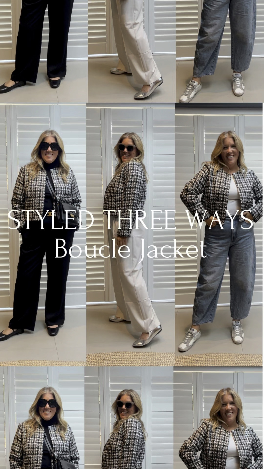 Styled three ways, boucle jacket 

#LTKVideo #LTKeurope #LTKstyletip