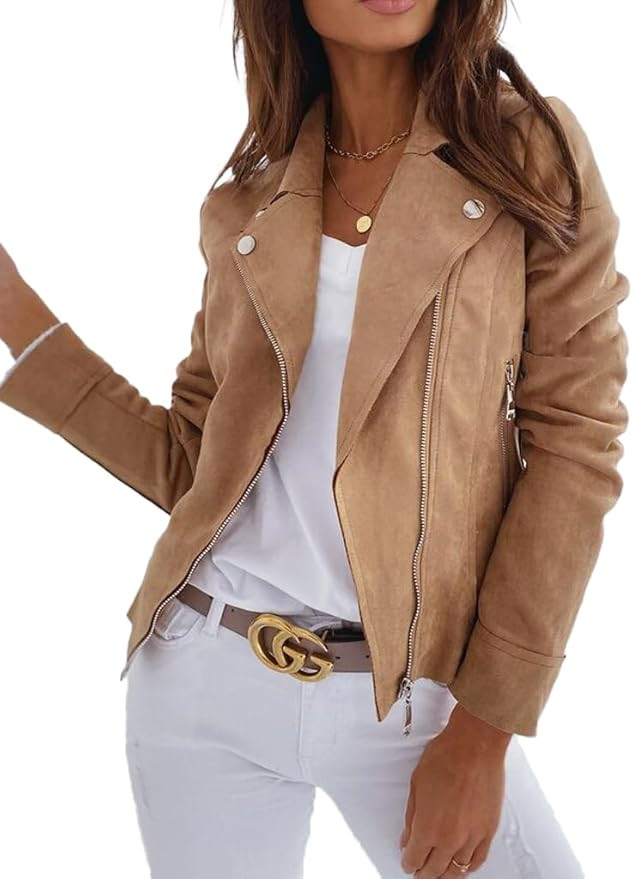 Women's Faux Leather Jackets Suede Spring Trendy Outfits 2025 Fall Zip Up Cropped Moto Jakcet Out... | Amazon (US)