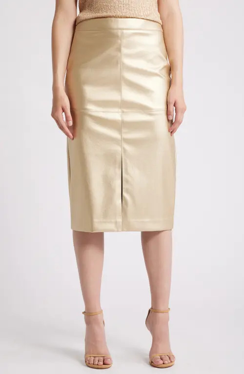 Anne Klein Metallic Faux Leather Midi Skirt in Gold at Nordstrom, Size 0 | Nordstrom