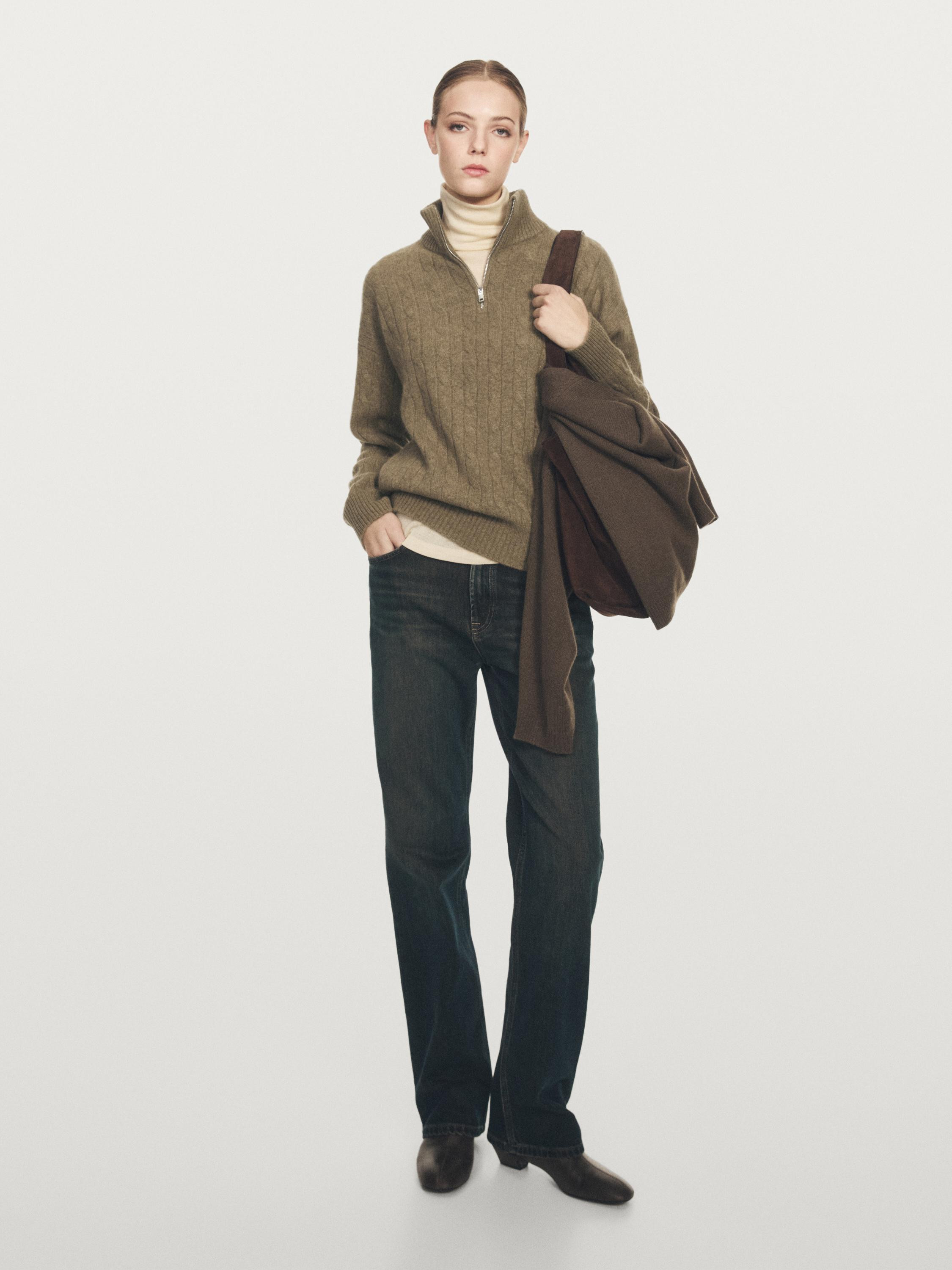 100% cashmere high neck sweater with zip | Massimo Dutti UK