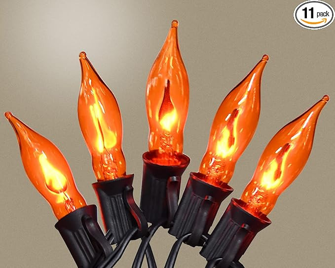 Flickering Flame String Lights Orange Halloween Lights with 10 Pack C7 Orange Flickering Light Bu... | Amazon (US)