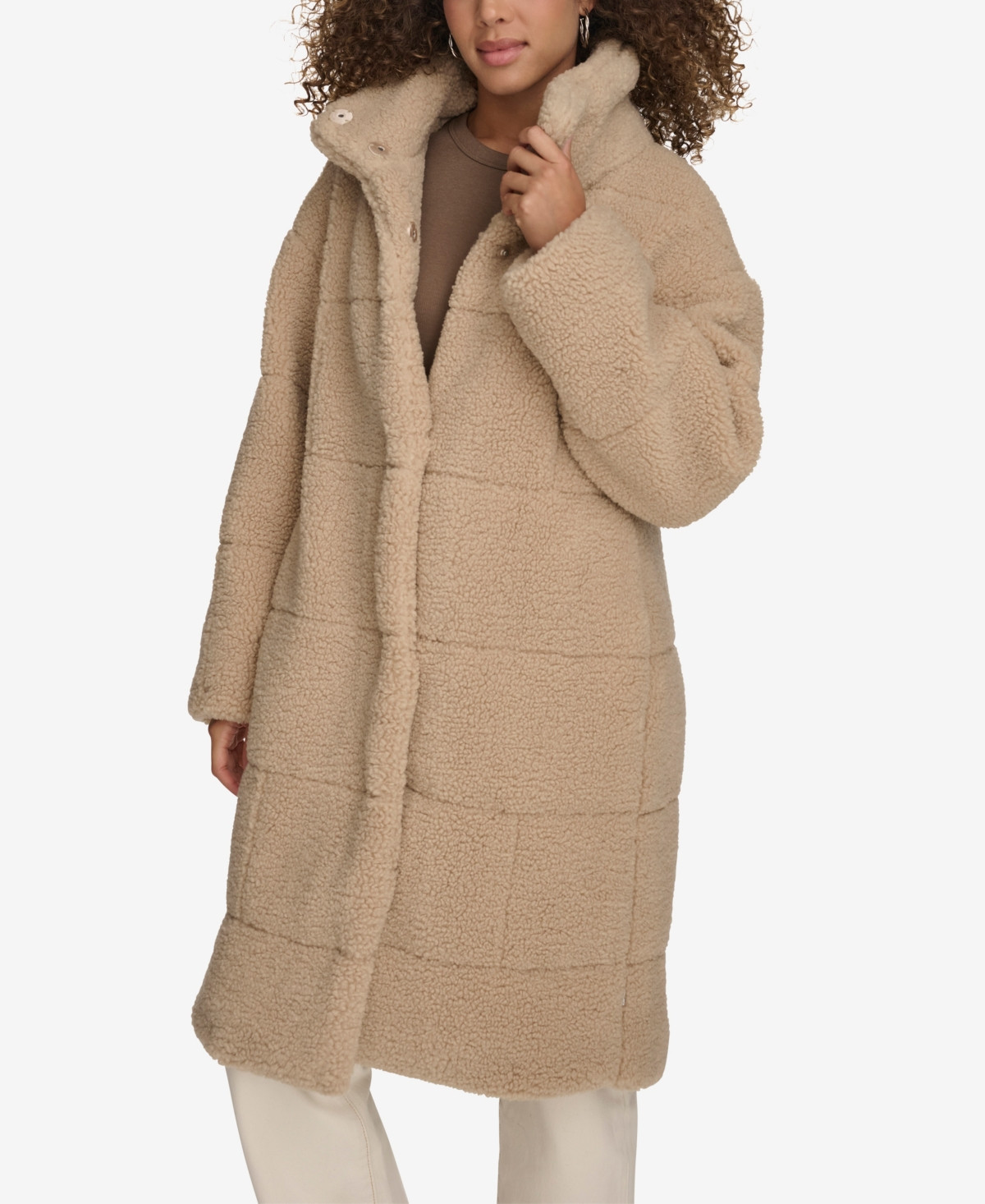 Levi's Women's Long Sherpa Snap-Closure Teddy Coat - Sand | Macy's