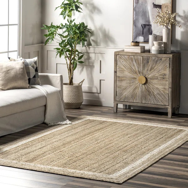 Ankita Farmhouse Power Loom Jute Bordered Off White/Tan Rug | Wayfair North America