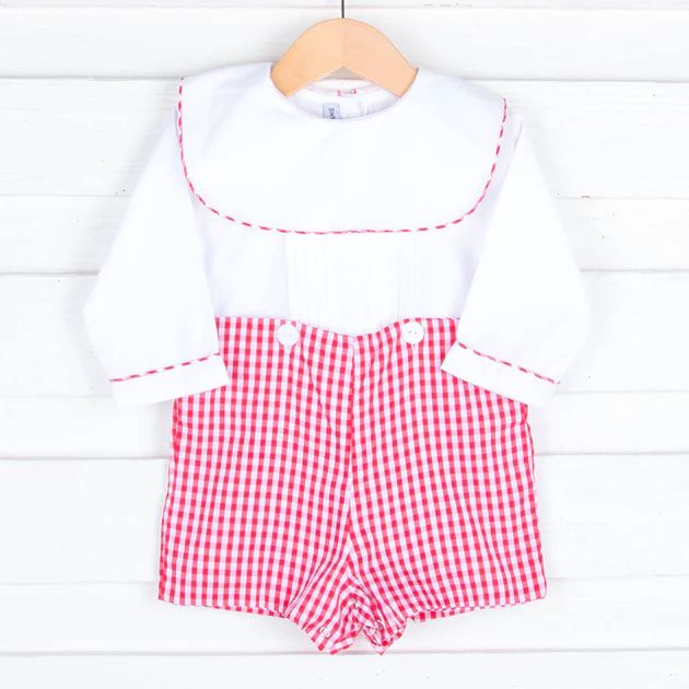 White Pleated and Red Gingham Shortall | Classic Whimsy