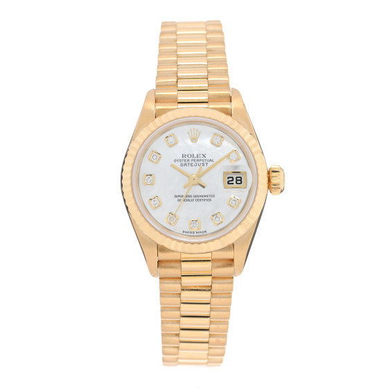 18K Yellow Gold Diamond Mother of Pearl 26mm Datejust President Watch 79178 | FASHIONPHILE (US)
