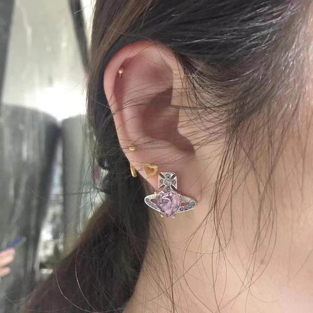 Trendy Fashion Gold Silver Color Love Heart Stud Earrings for Women Vintage Saturn Earrings Lovey... | AliExpress (US)