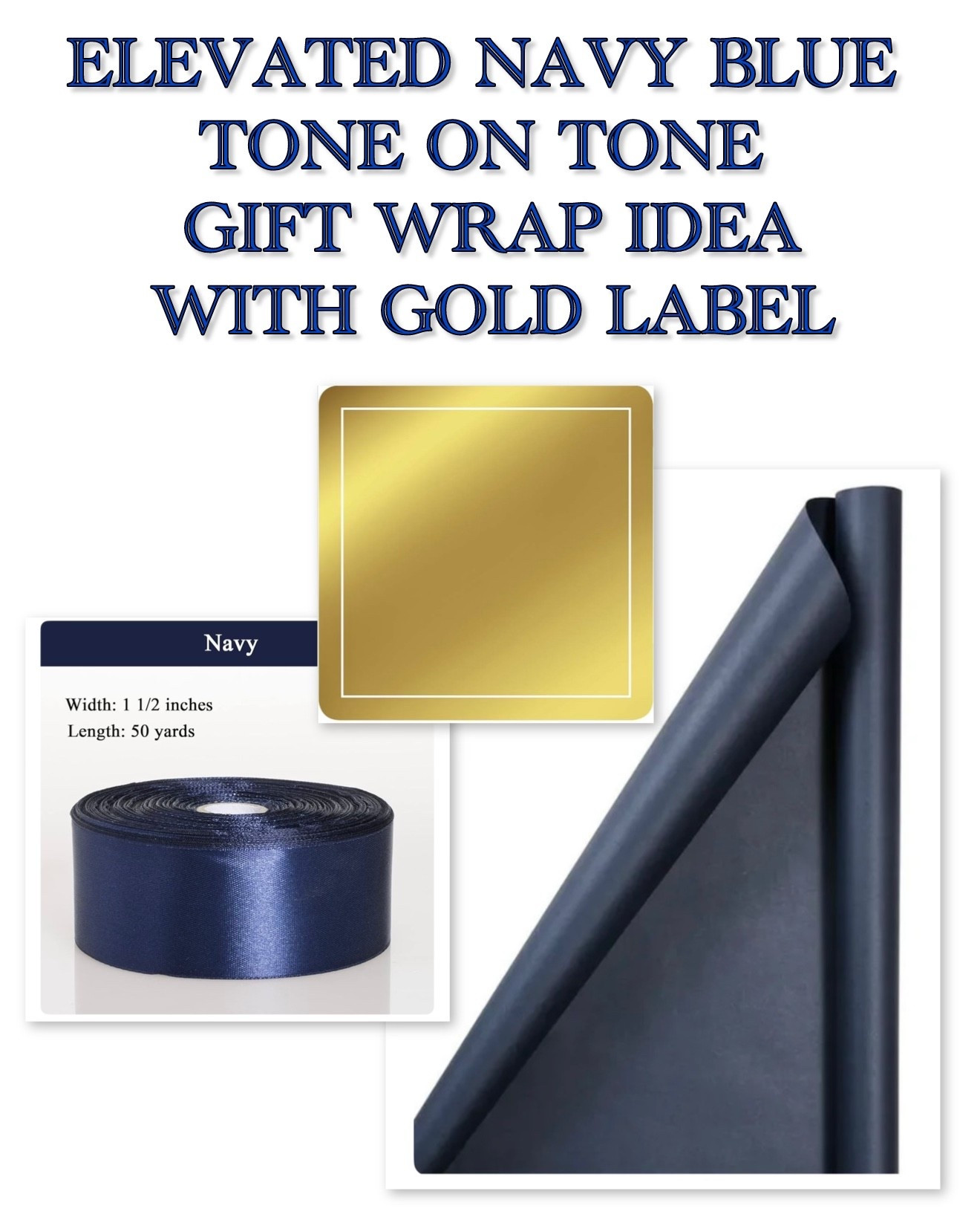 Navy blue is trending in Christmas holiday decor as a nod to traditional and Ralph Lauren inspired Christmas decor and this navy blue tone on tone look with the gold label is the perfect look to elevate your gift wrap game to achieve the vibe 

#LTKHome #LTKHoliday