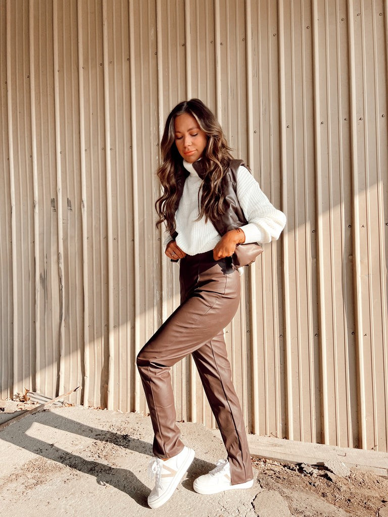 Ashby Chocolate Faux Leather Pants | She Is Boutique