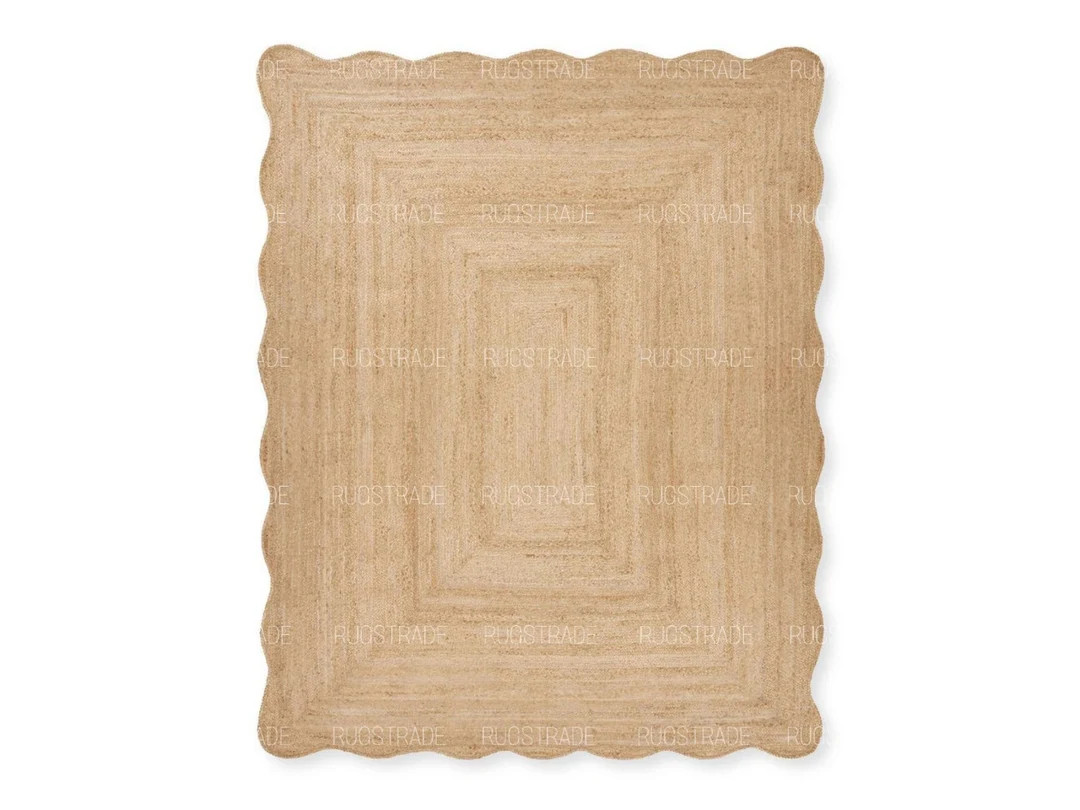 Natural Jute Rug Wavy Edge Rug Scalloped Jute Rug Bohemian - Etsy | Etsy (US)