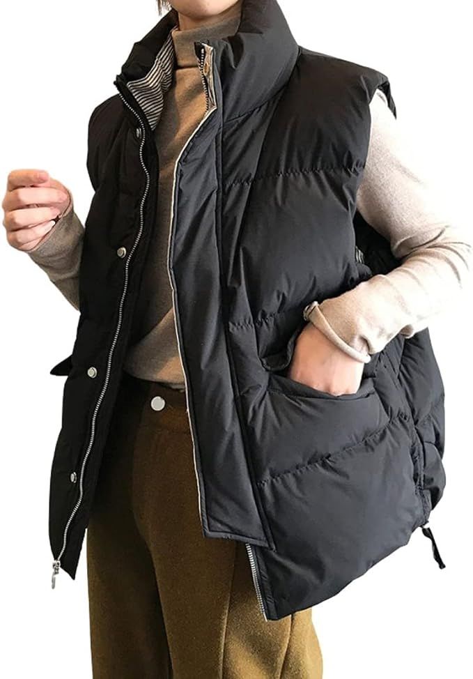 FindThy Women’s Quilted Sleeveless Down Jacket Stand Collar Zippered Puffer Vest Waistcoat | Amazon (US)