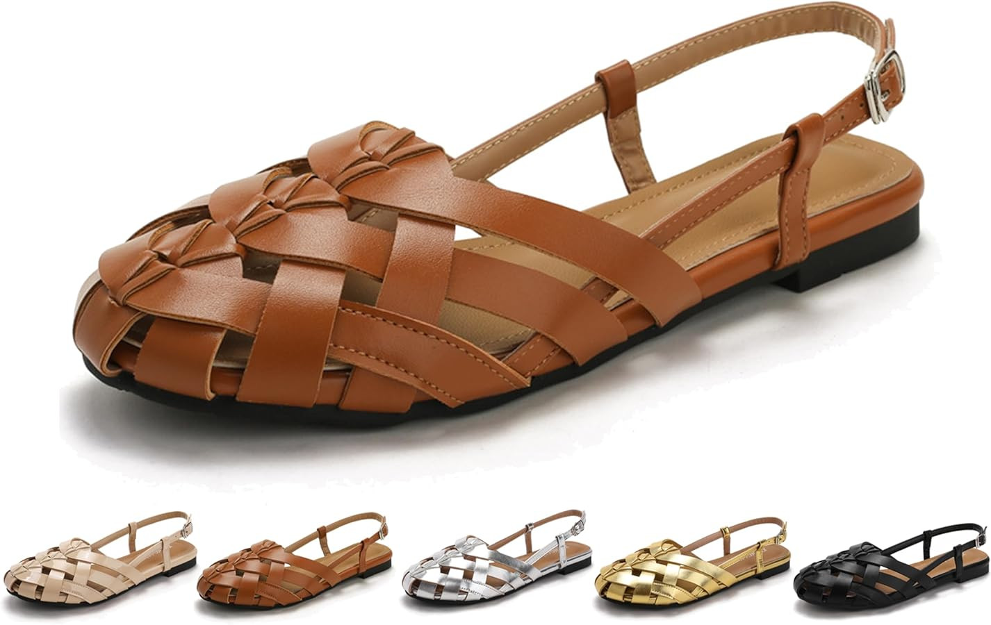 Women's Fisherman Sandals Retro Woven Closed Toe Flat Sandals Comfortable Slingback Hollow Out Su... | Amazon (US)