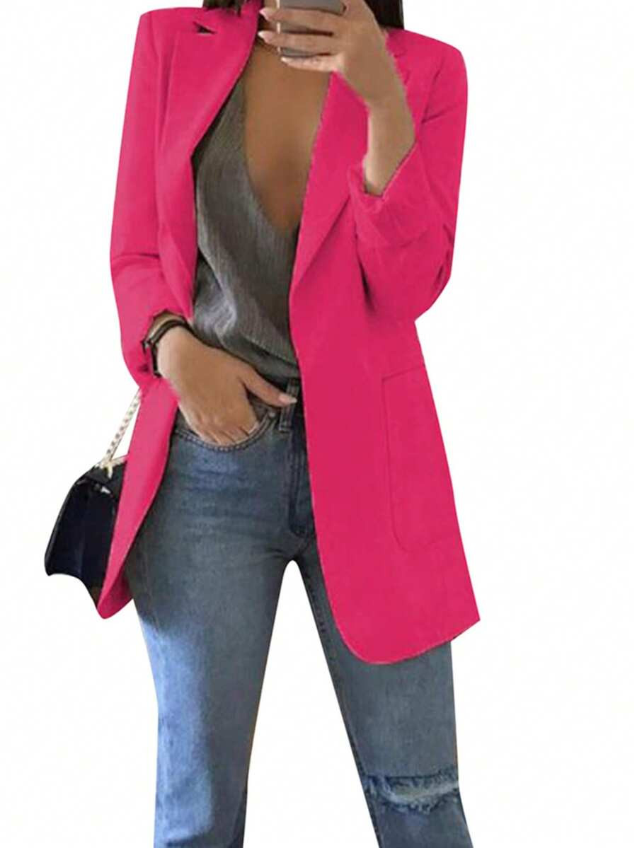 Women's Office Business Casual OL Blazer Solid Color Lapel Jacket Slim Fit Work Coat Plus Size | SHEIN
