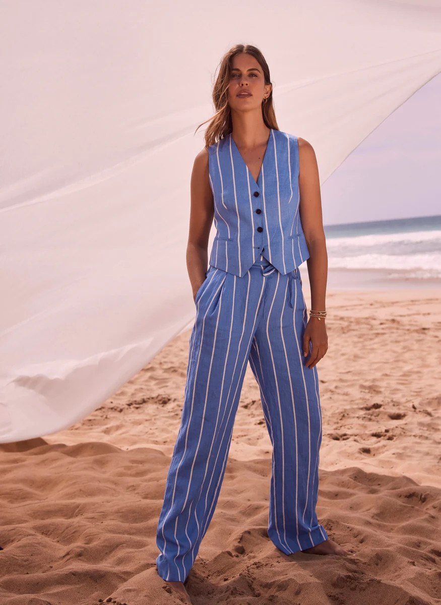 Blue Striped Linen Trousers | Mint Velvet