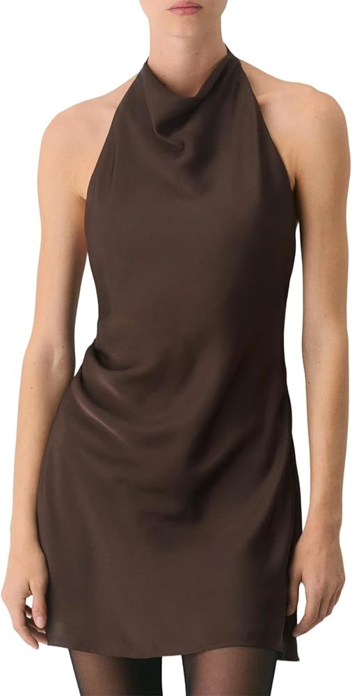 Womens Satin Halter Neck Mini Dress Sleeveless Sexy Cocktail Party Open Back Dress Summer Beach F... | Amazon (US)