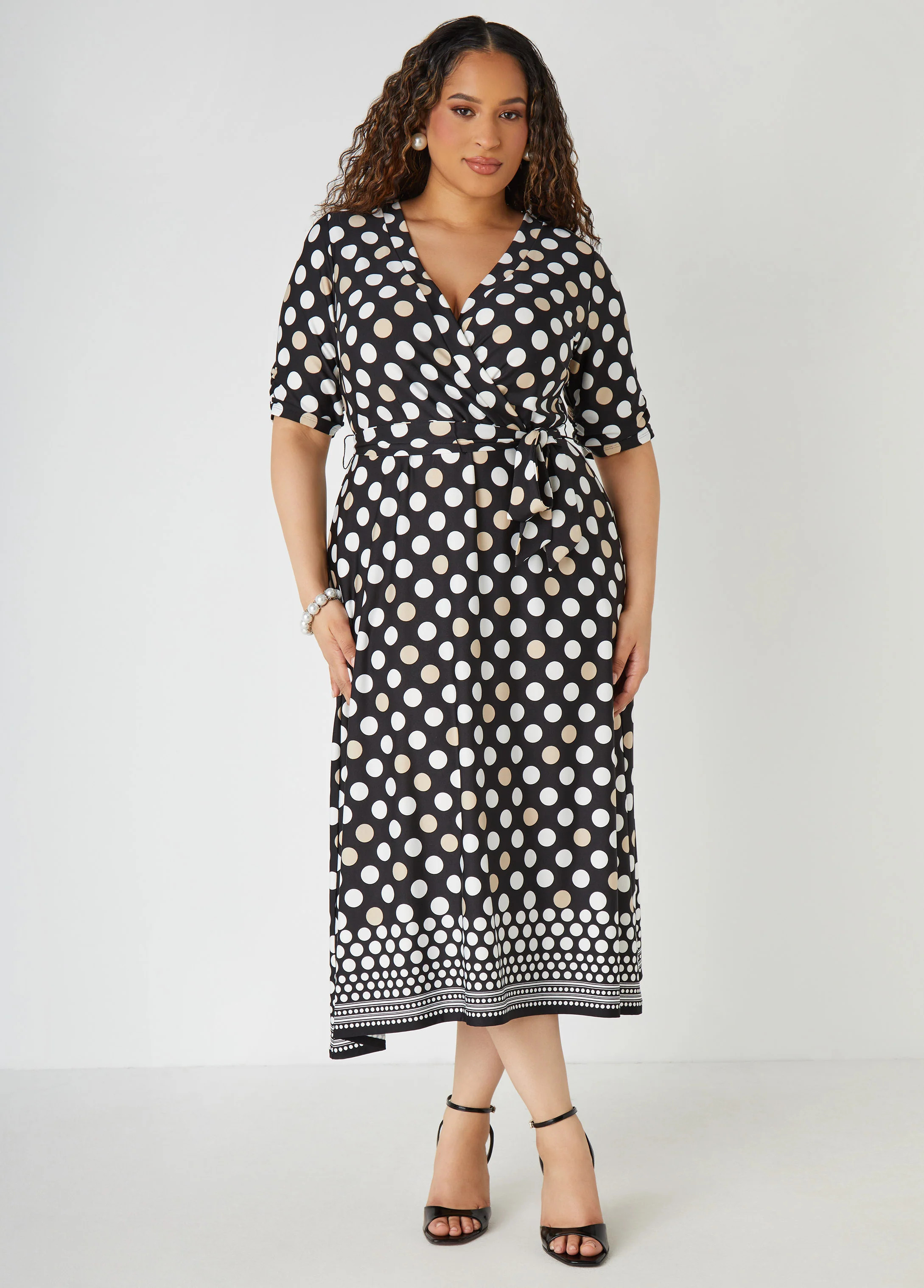 Plus Size Polka Dot Midaxi Dress, Black White, 30/32 - Ashley Stewart | Ashley Stewart