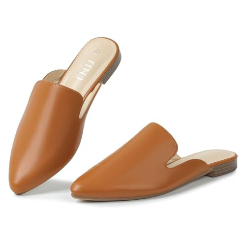 MUSSHOE All-Season Women's Mules：Pointed Toe Backless Loafers：Slip-on Dressy Comfortable Casual Office Business Flat Shoes for Working Women Aged 25-45,Brown Pu 7.5 | Amazon (US)