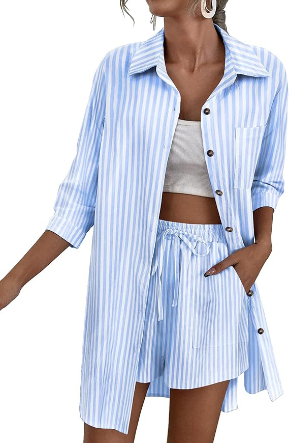 Zeagoo Women’s 2 Piece Lounge Tracksuit Outfit Sets Cotton Linen High Low Shirt and Drawstring ... | Amazon (US)