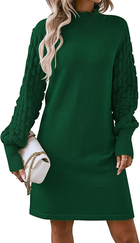 Pink Queen Women's Long Sleeve Sweater Mini Dress Casual Loose Mock Neck Empire Waist Cocktail Pa... | Amazon (US)