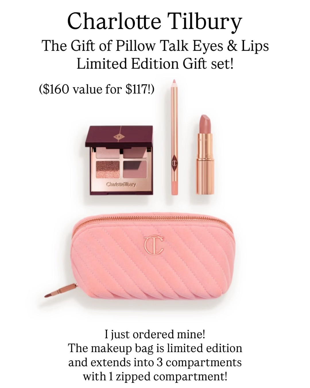 This is such a perfect gift for a loved one or for yourself! The makeup bag is amazing for travel! It extends into 3 compartments with 1 zipped compartment! I already ordered mine! I can’t wait until it comes in! The makeup bag is limited edition and the perfect shade of pink! 

#LTKBeauty #LTKMothersDay #LTKSeasonal