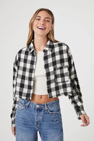 Buffalo Plaid Cropped Flannel Shirt | Forever 21