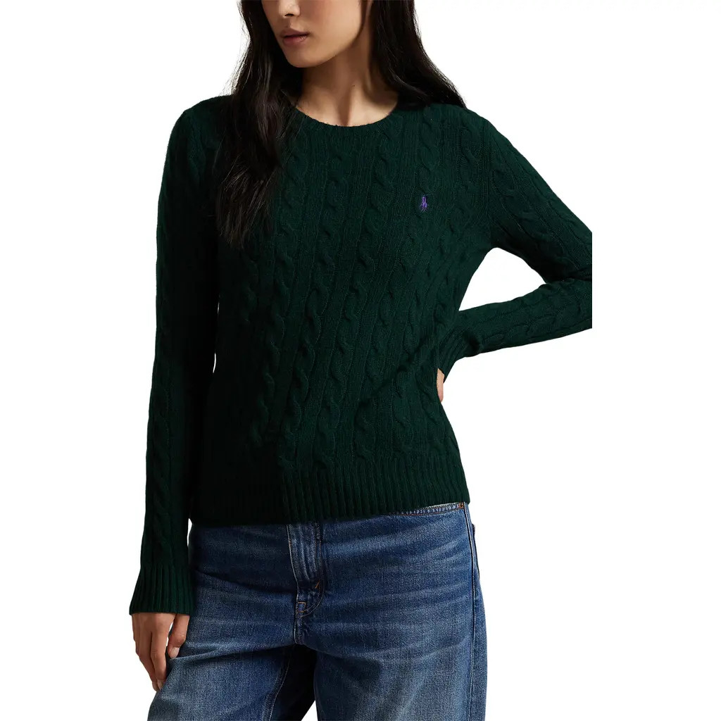 Polo Ralph Lauren Cable Knit Wool & Cashmere Sweater in College Green at Nordstrom, Size Large | Nordstrom