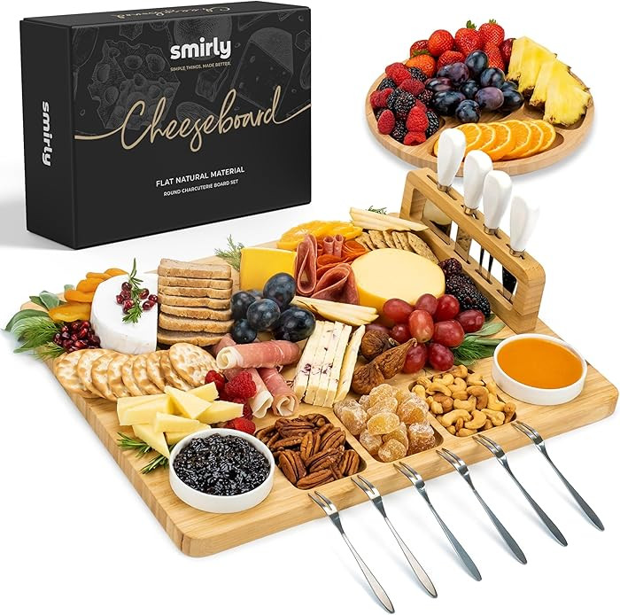 SMIRLY Charcuterie Boards Set, Large Cheese Board Set, Natural Bamboo Charcuterie Tray Cheese Pla... | Amazon (US)