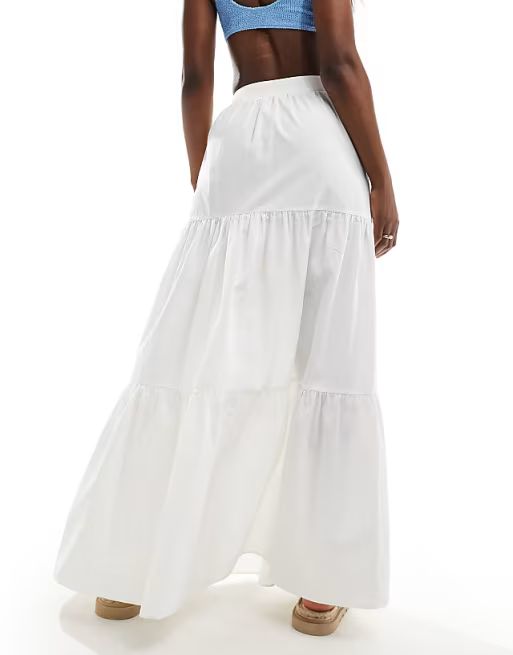 New Look poplin tiered midi skirt in white | ASOS (Global)