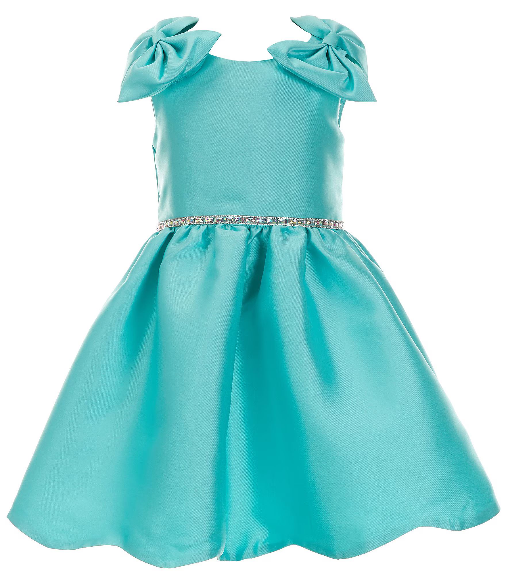 Little Girls 2T-6X Bow-Accented-Shoulder Fit-And-Flare Mikado Dress | Dillard's